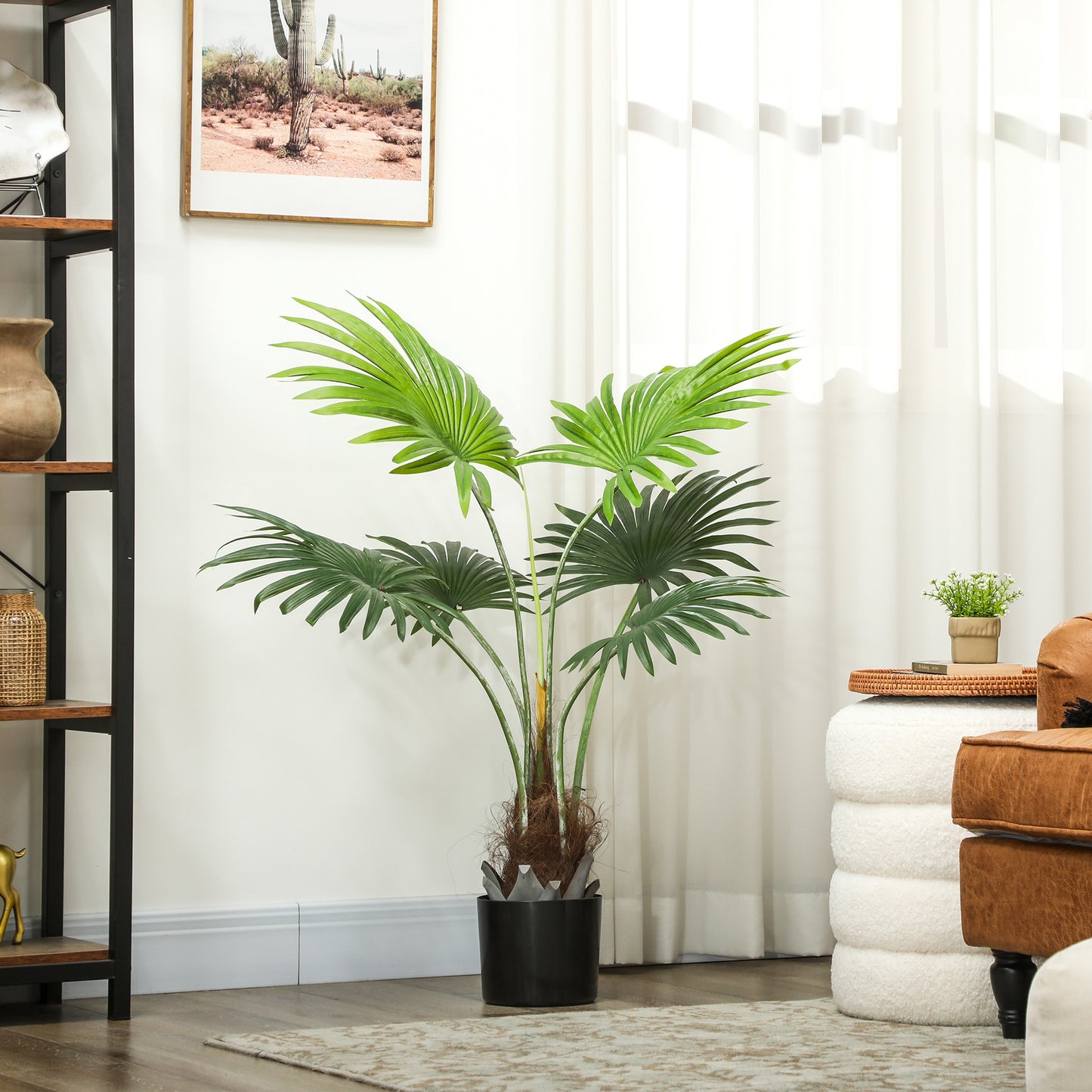HOMCOM Artificial Palm Tree, 94cm Decorative Plant, Lifelike PEVA Leaves, Coconut Coir, Fake Tree in Plastic Pot, Home Office Decor, Green