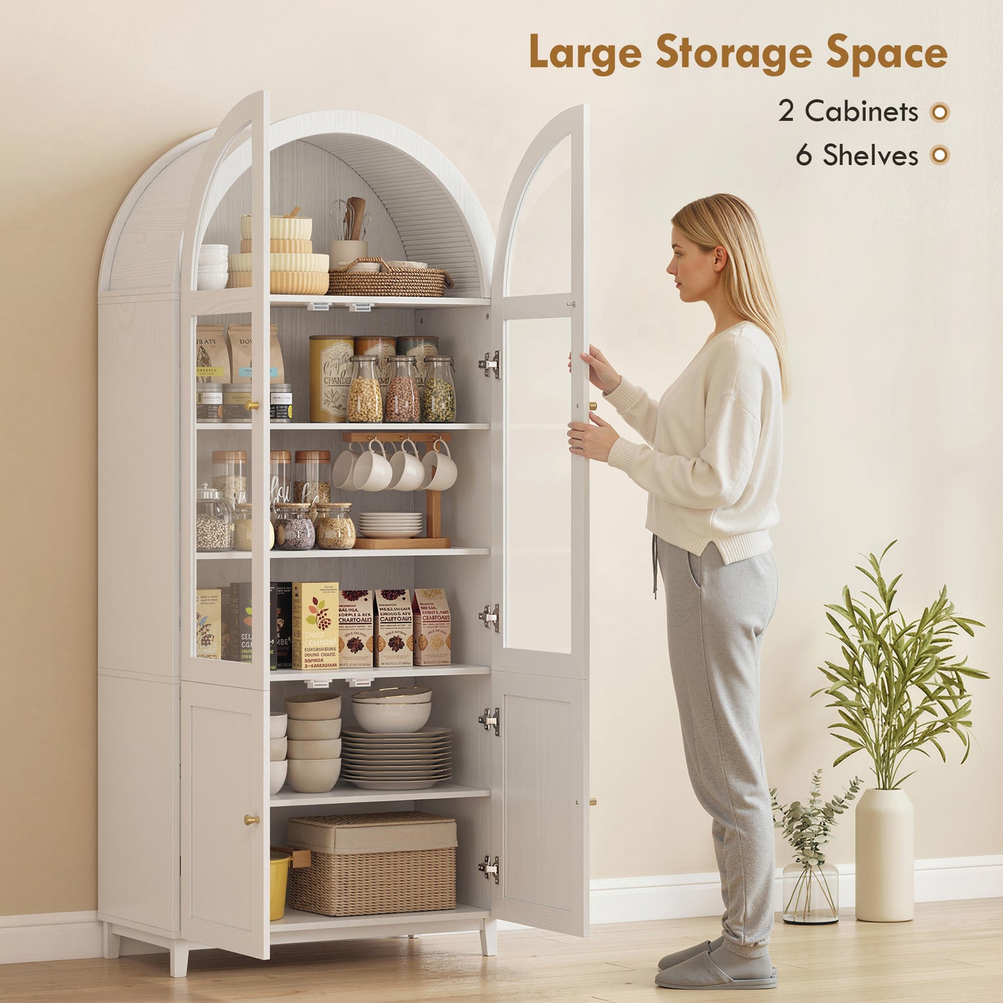 HOMCOM 180cm Tall Kitchen Cupboard, Storage Cabinet with Adjustable Shelves, Acrylic Doors for Living Room, Dining Room, White