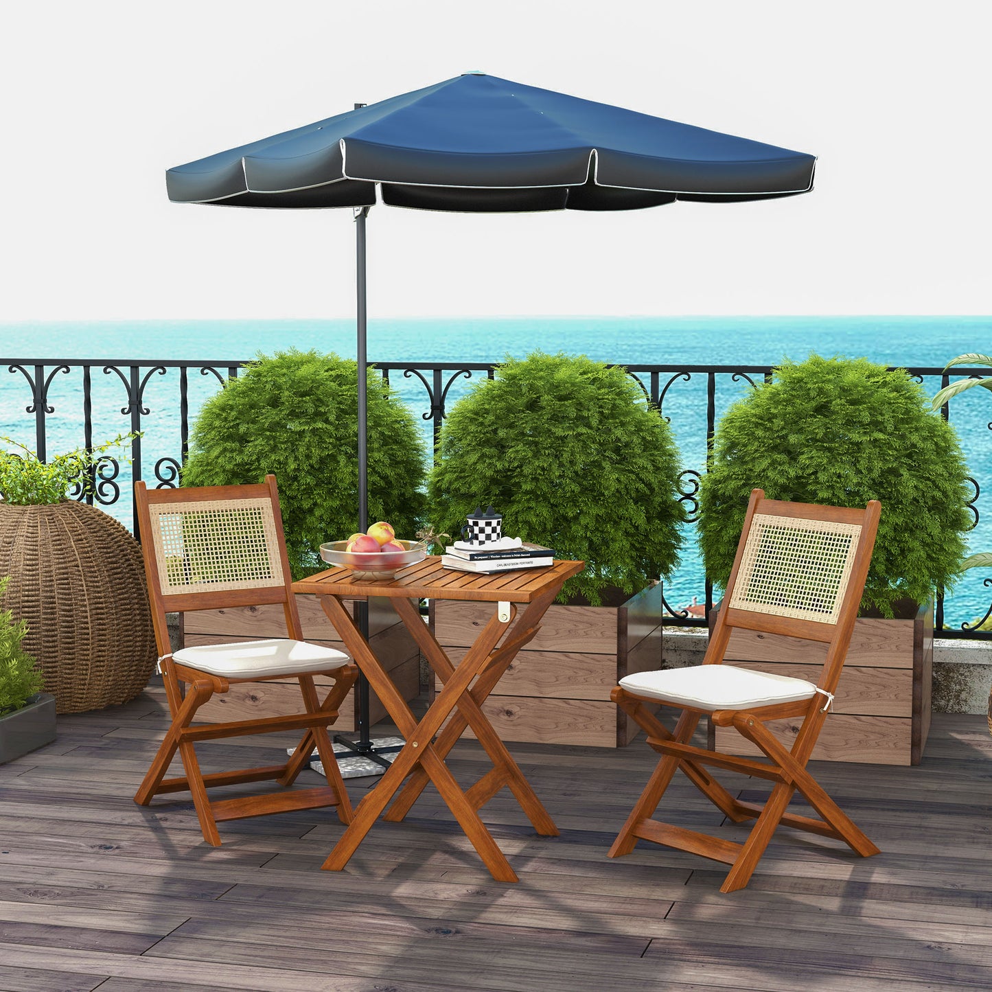 Outsunny Three-Piece Wooden Folding Bistro Dining Set - Natural