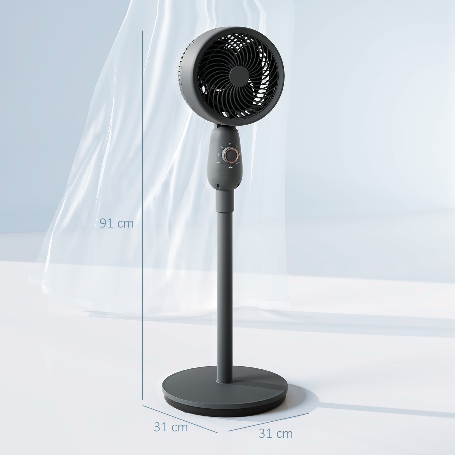 HOMCOM 12" Pedestal Fan, Powerful Air Circulator, 3 Speeds, Oscillating for Bedroom, Home & Office, Grey