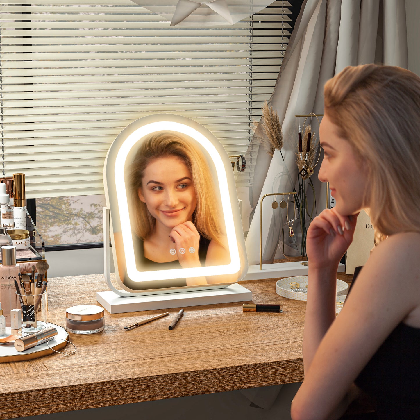 HOMCOM LED Vanity Mirror, Lighted Makeup Mirror with 3 Colour Modes, Touch Screen, White