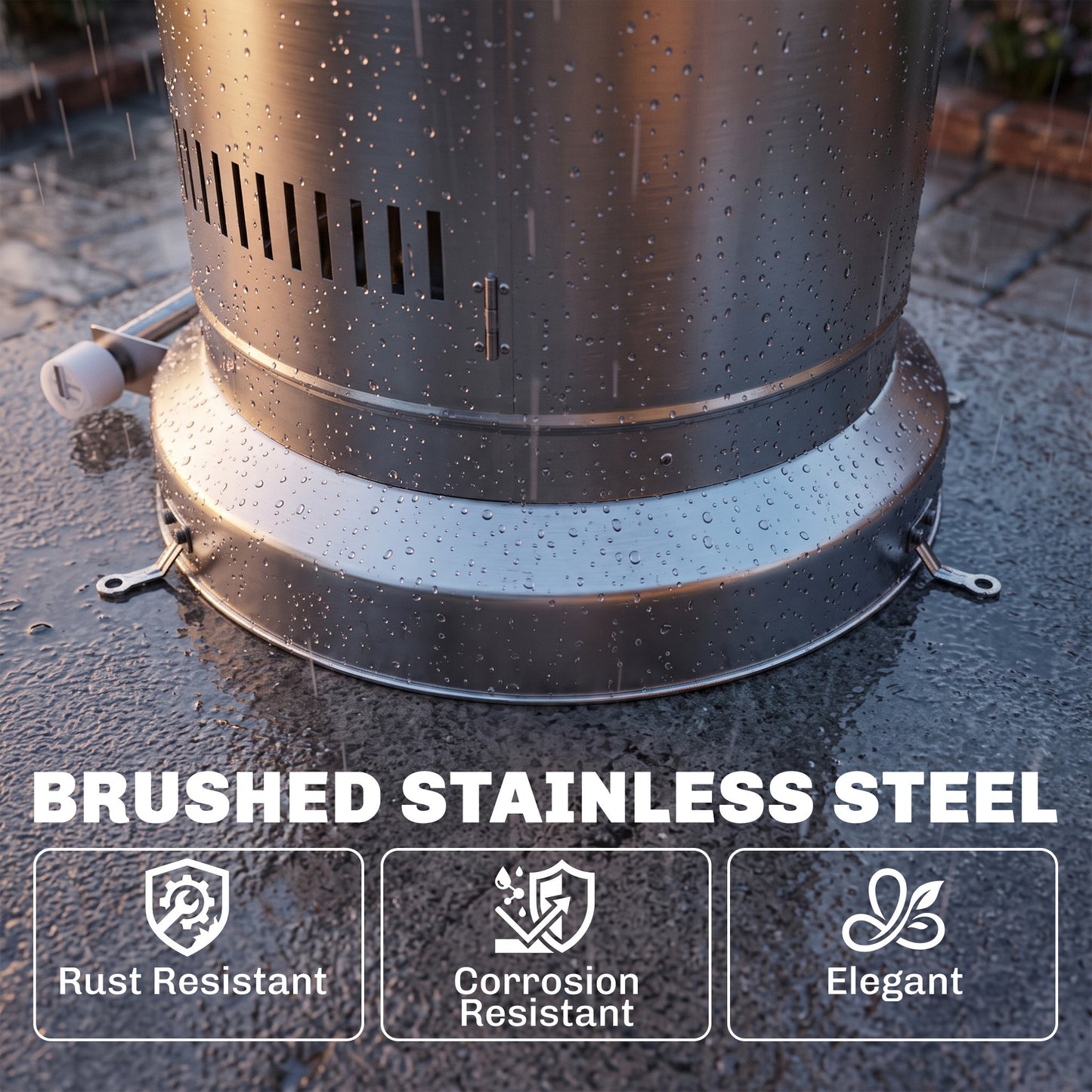 Outsunny Gas Patio Heater, 13 kW Stainless Steel Portable Propane Outdoor Heater with Pulse Ignition, Tip-over Protection, Silver