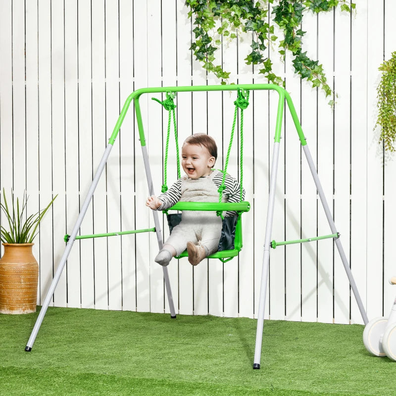 Outsunny Kids Swing, Steel Nursery Swing, with Seatbelt, High Support Back, Front Guard, for Ages 6-36 Months - Green