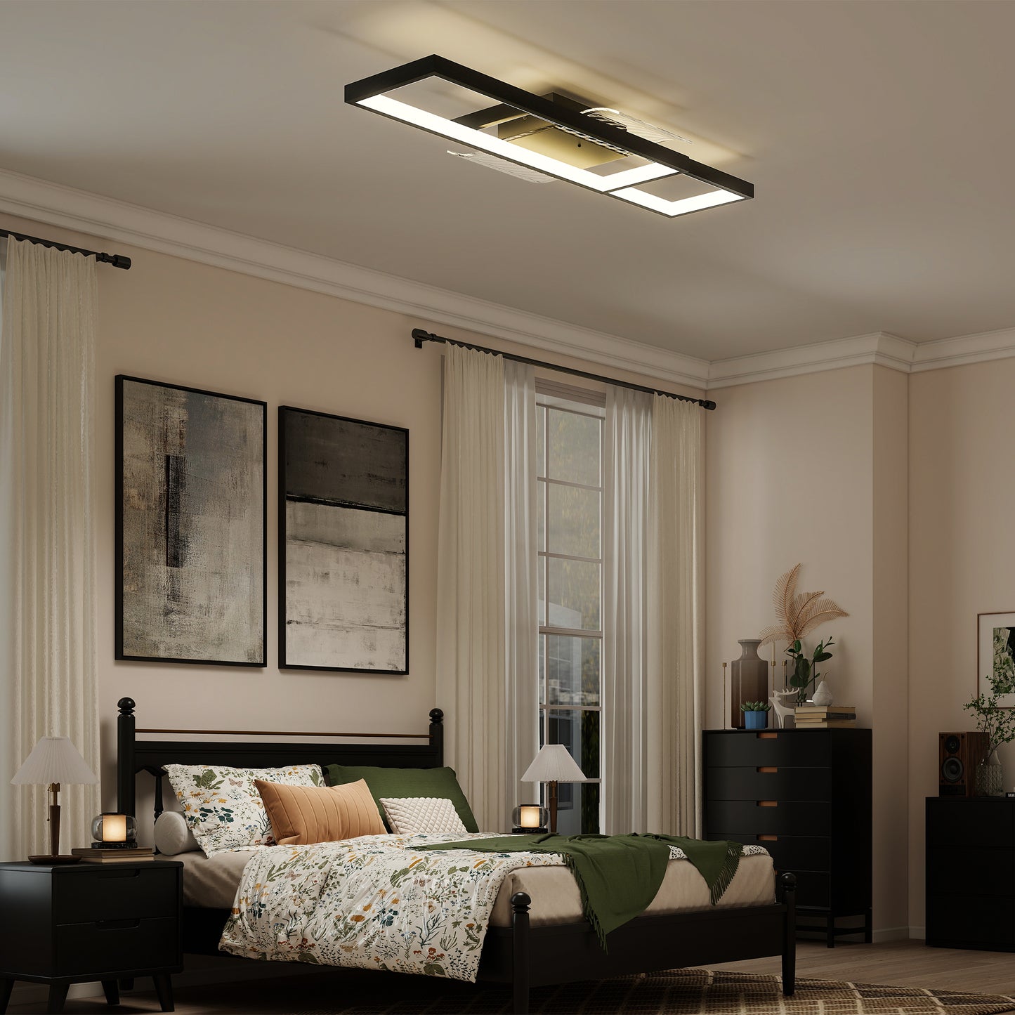 HOMCOM LED Ceiling Light Dimmable Remote Black