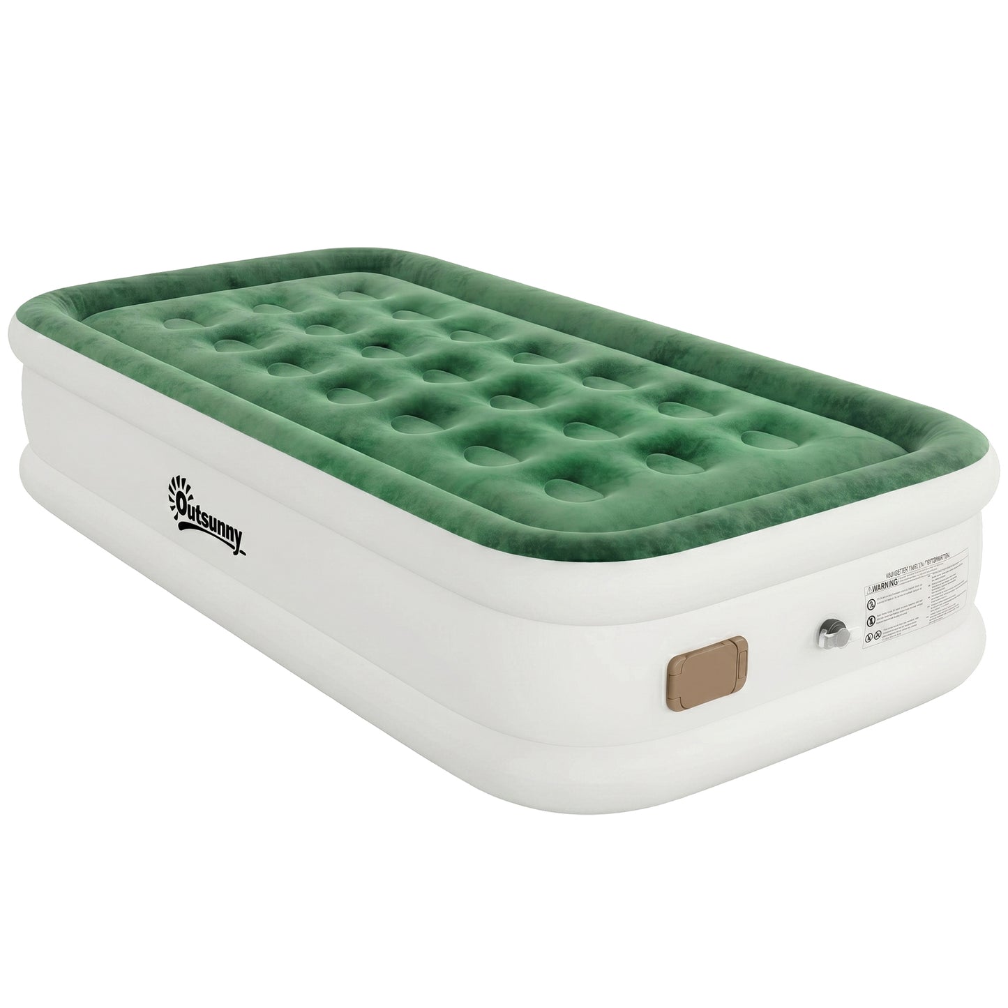 Outsunny Inflatable Mattress, Single Air Bed with Built-in Electric Pump, 3 Mins Inflation, Flocked Surface, Dark Green