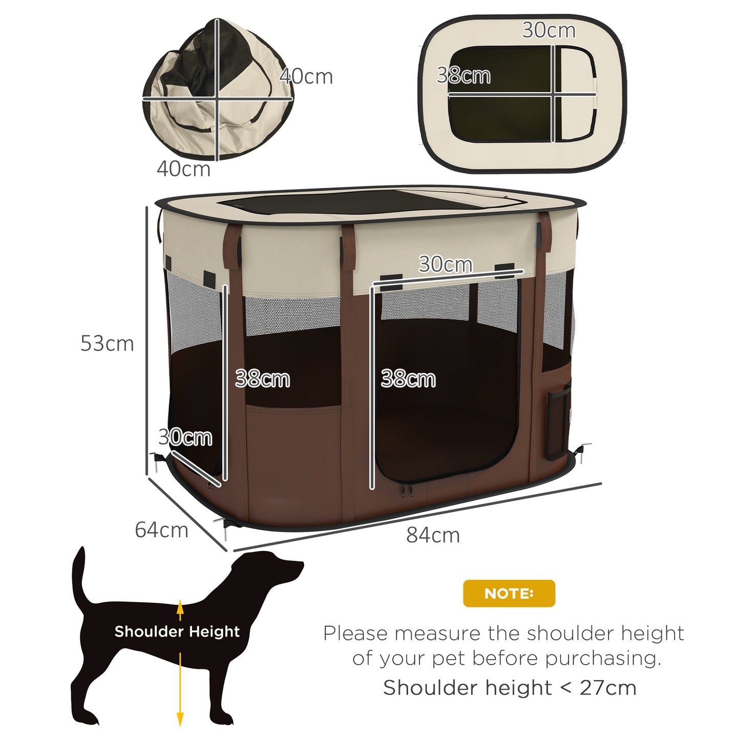 PawHut Foldable Dog Pen with Storage Bag for Indoor/Outdoor Use, Portable Pet playpen, with Ground Stakes - Brown