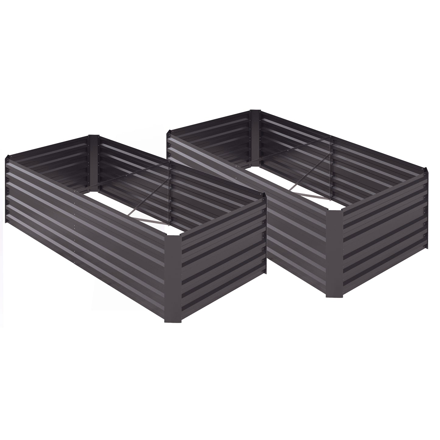Outsunny Set of 2 Raised Garden Beds, Galvanised Steel Planters with Reinforced Rods for Vegetables, Plants & Herbs, 180x90x59 cm, Dark Grey