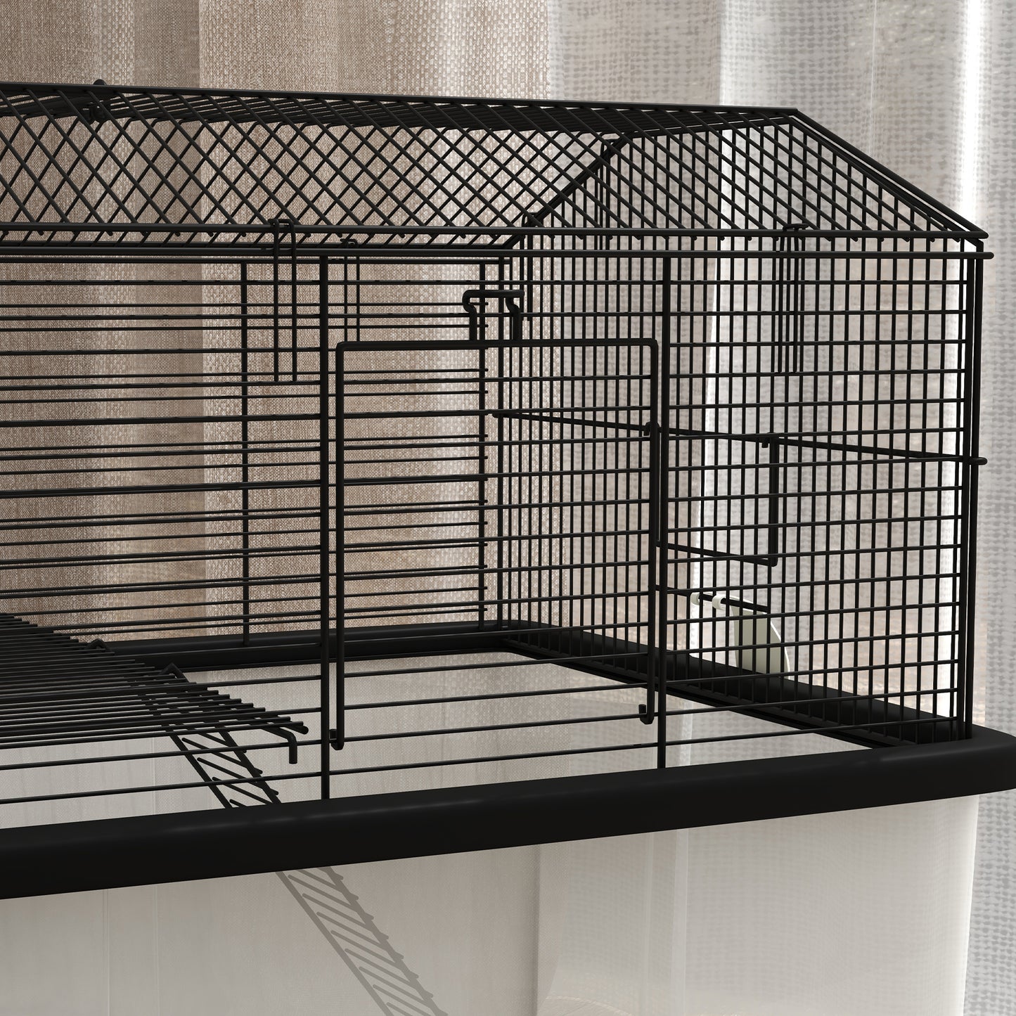 PawHut Two-Tier Gerbil Cage Hamster Cage for Dwarf Hamster Syrian Hamster w/ Wheels Deep Bottom Food Dish Water Bottle