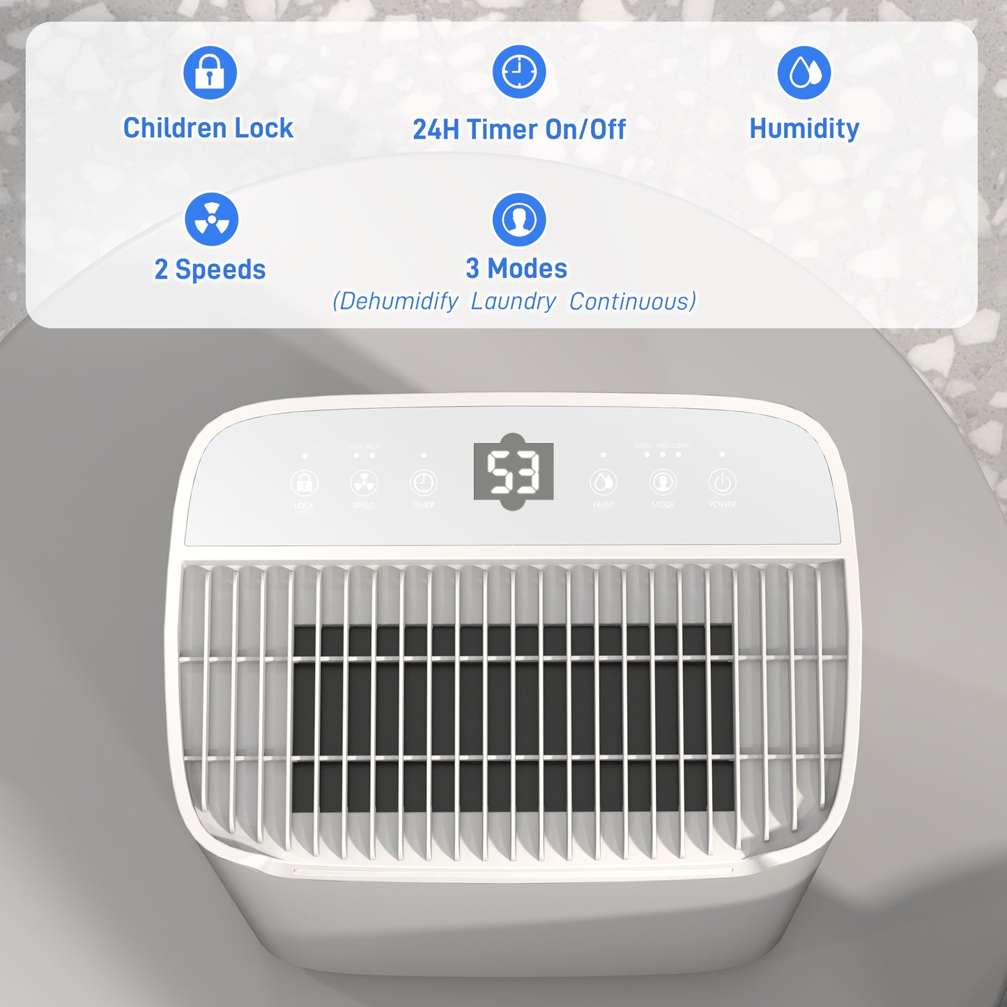 HOMCOM 20L/Day Dehumidifier 2.5L Water Tank, 24H Timer On/off, Digital Humidity Display