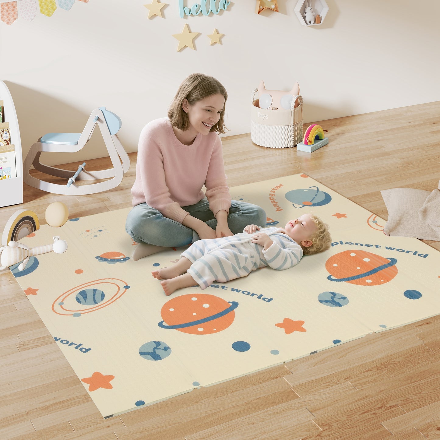 AIYAPLAY Baby Play Mat, Double Sideded Foldable Kids Crawling Mat, Reversible & Waterproof, Astronaut and Planet