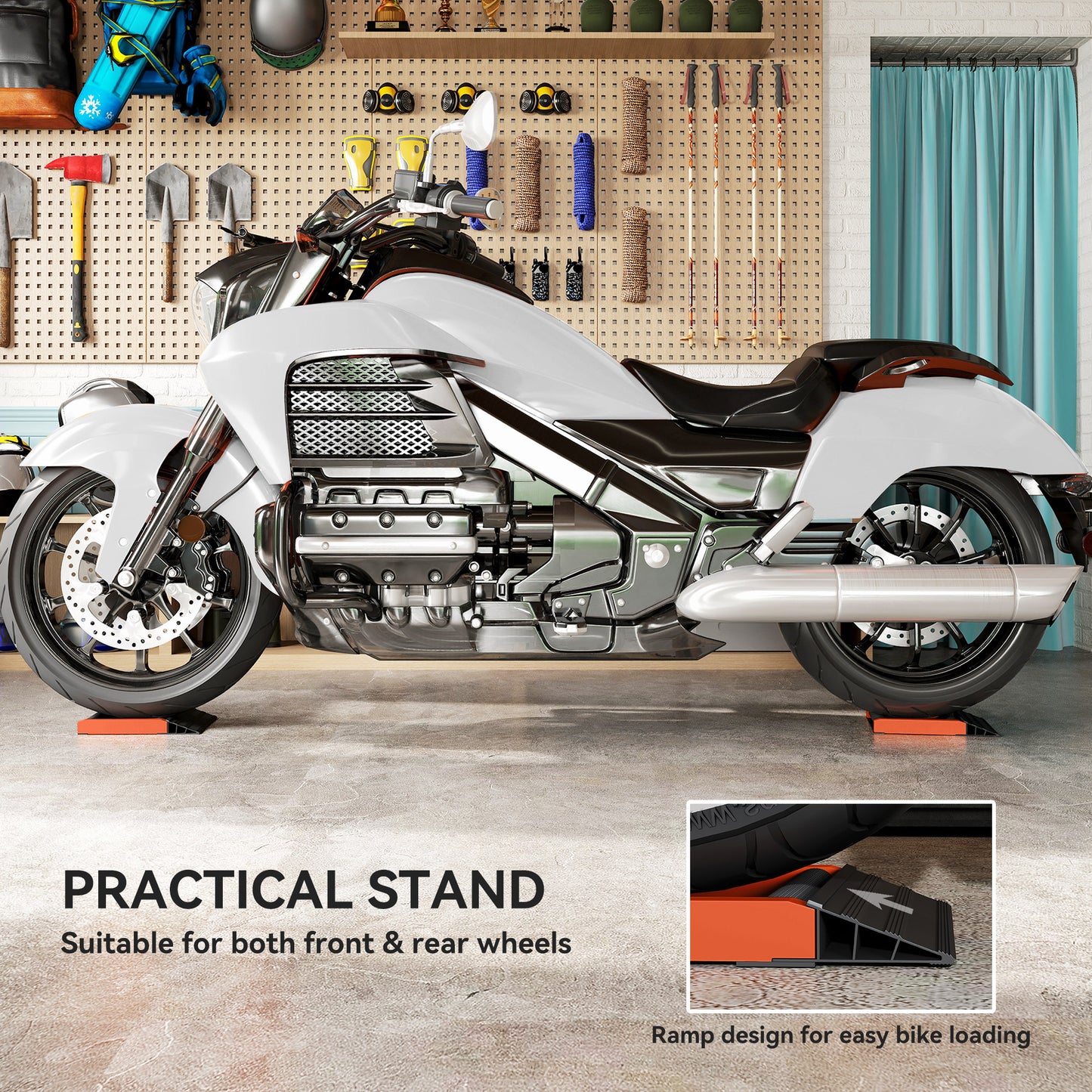 HOMCOM Motorcycle Wheel Cleaning Roller Stand, Aluminum Frame for Tyre Cleaning & Chain Lubrication, Fits <180mm Tyres & <500lb Bikes, Black