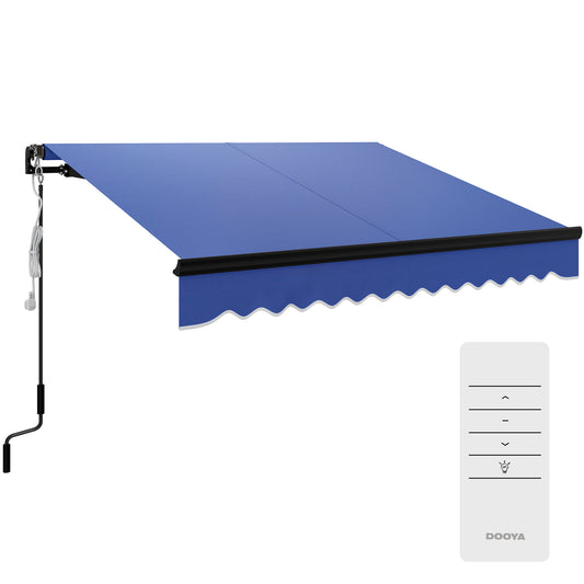 Outsunny 2.5x2m Electric Awning, LED & Remote, Aluminium Frame, UV50+ Canopy for Garden/Patio, Blue
