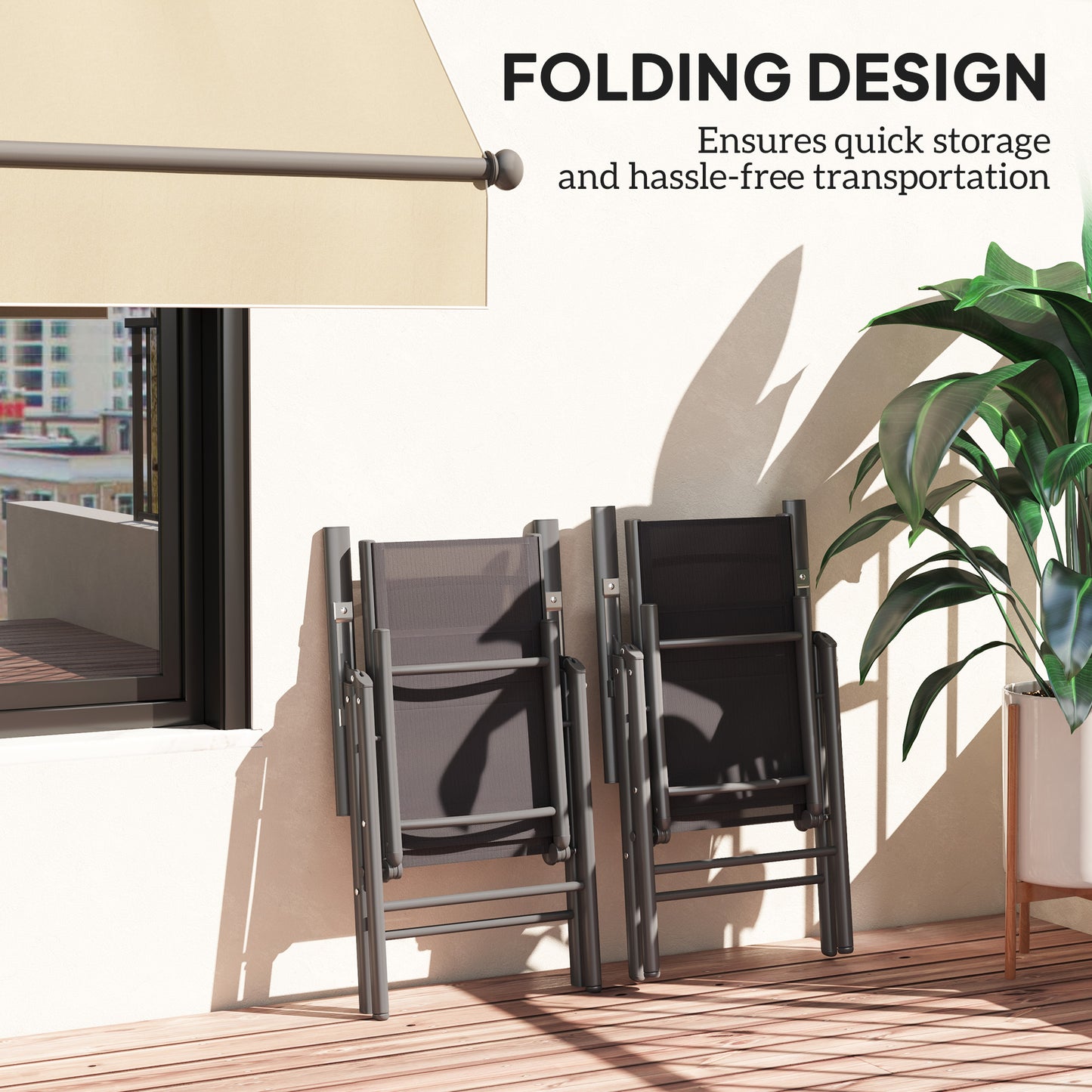 Outsunny 2 Folding Chairs, Aluminium Frame, Breathable Mesh for Garden/Patio, Dark Grey