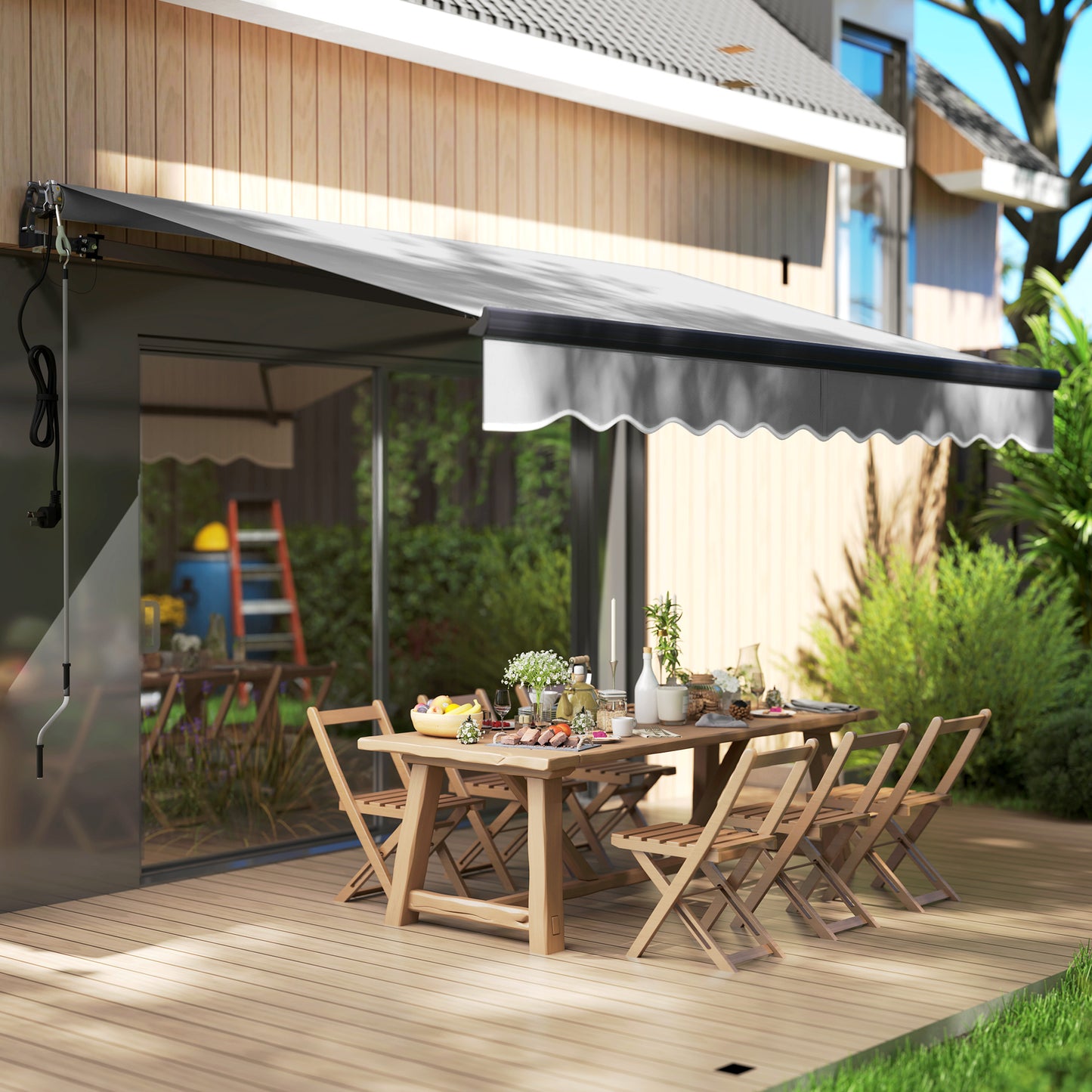 Outsunny Electric Retractable Awning, 3x2.5m with Remote, Aluminium Frame, UV30+ Sun Shade for Patio/Garden/Door, Light Grey