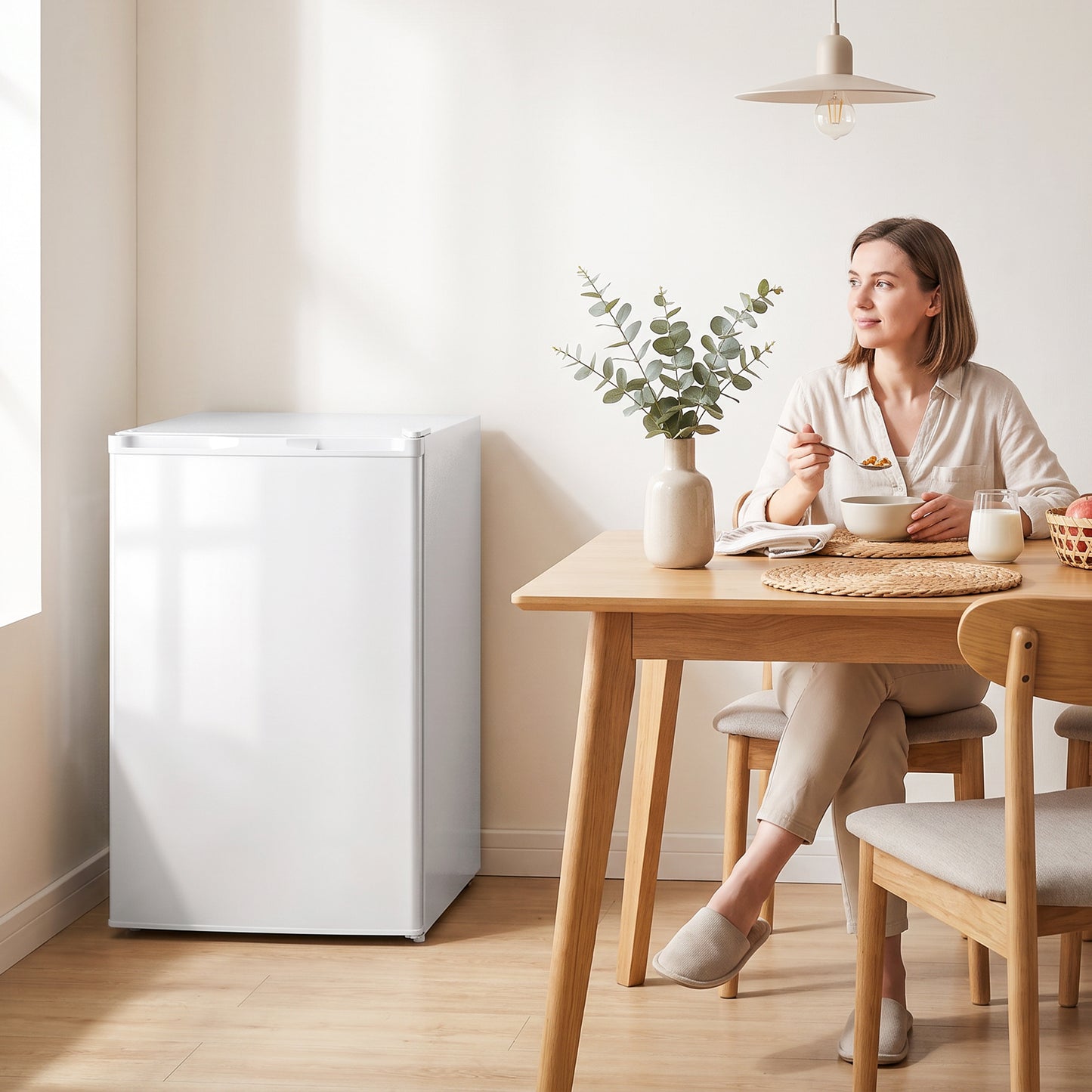 HOMCOM 85L Mini Freezer Countertop, Compact Freestanding Upright Freezer with Reversible Door, Removable Glass Shelves, White