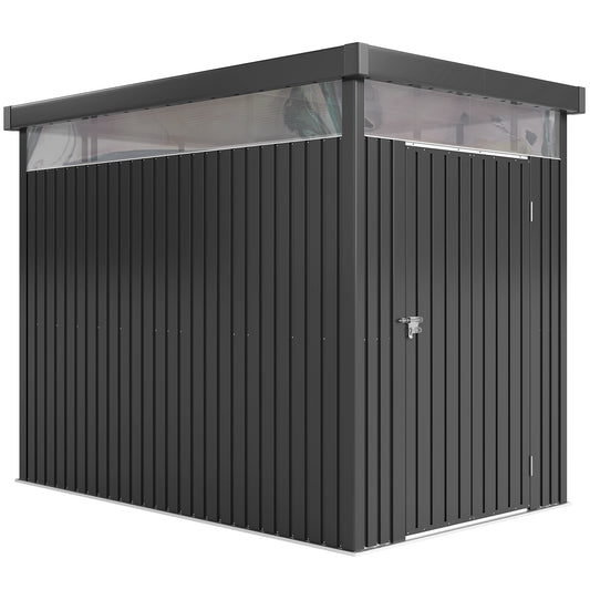 Outsunny 5.3 x 8.5ft Galvanised Steel Garden Shed, Metal Shed with Roof Windows, Leakage Holes and Lockable Wide Door for Outdoor Patio Tool Storage