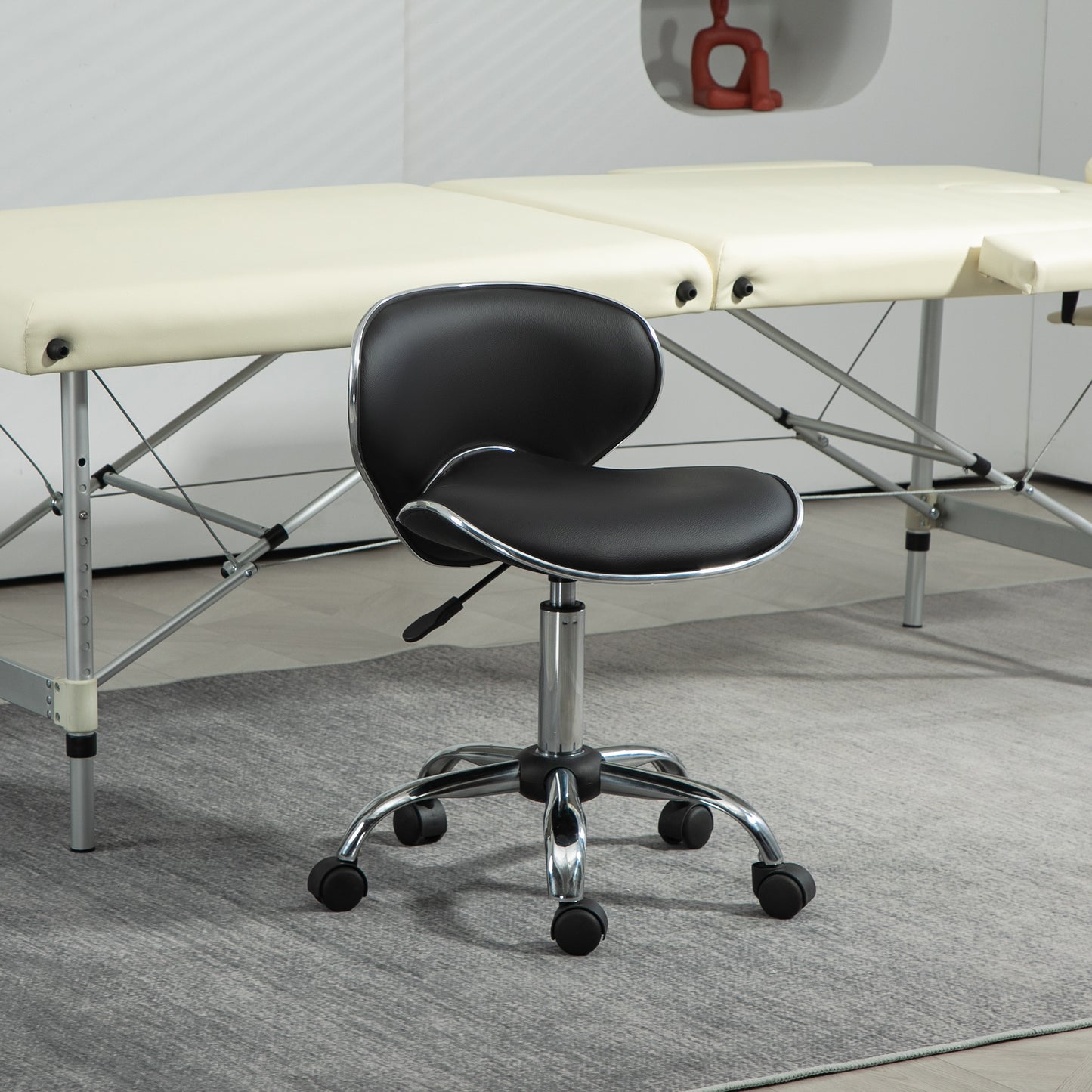 HOMCOM Faux Leather Curved Salon Stool, with Wheels - Black/White