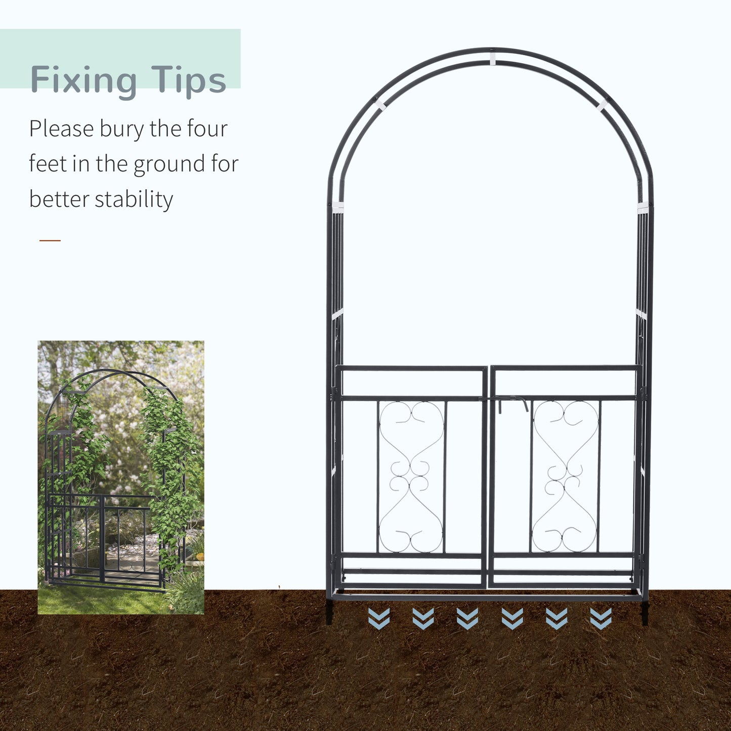 Outsunny Metal Garden Arch with Double Gates, Arbor for Climbing Plants & Vines, Wedding Arch, 114L x 50W x 206H cm, Dark Grey