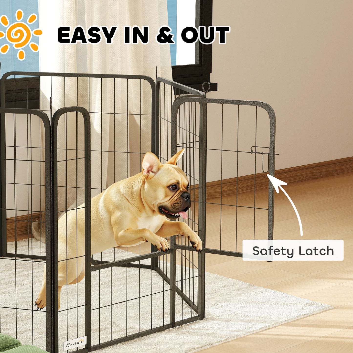 PawHut 6 Panels Heavy Duty Dog Playpen with Secure Door, for Indoor Outdoor, for Garden, Camping, 80cm High