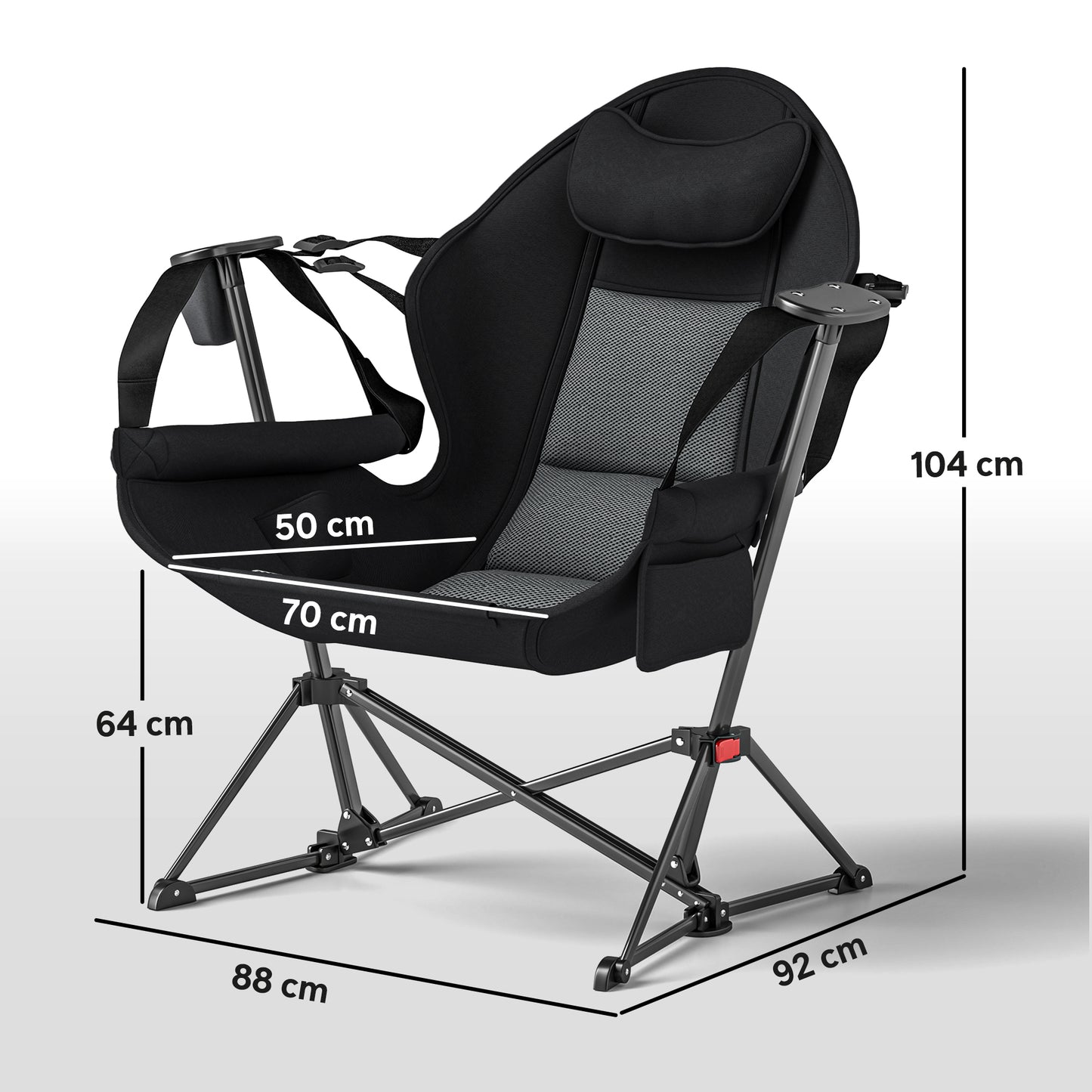 Outsunny Set of 2 Camping Chairs, Adjustable Swinging Chair with Cup Holder, Headrest & Carry Bag, Black