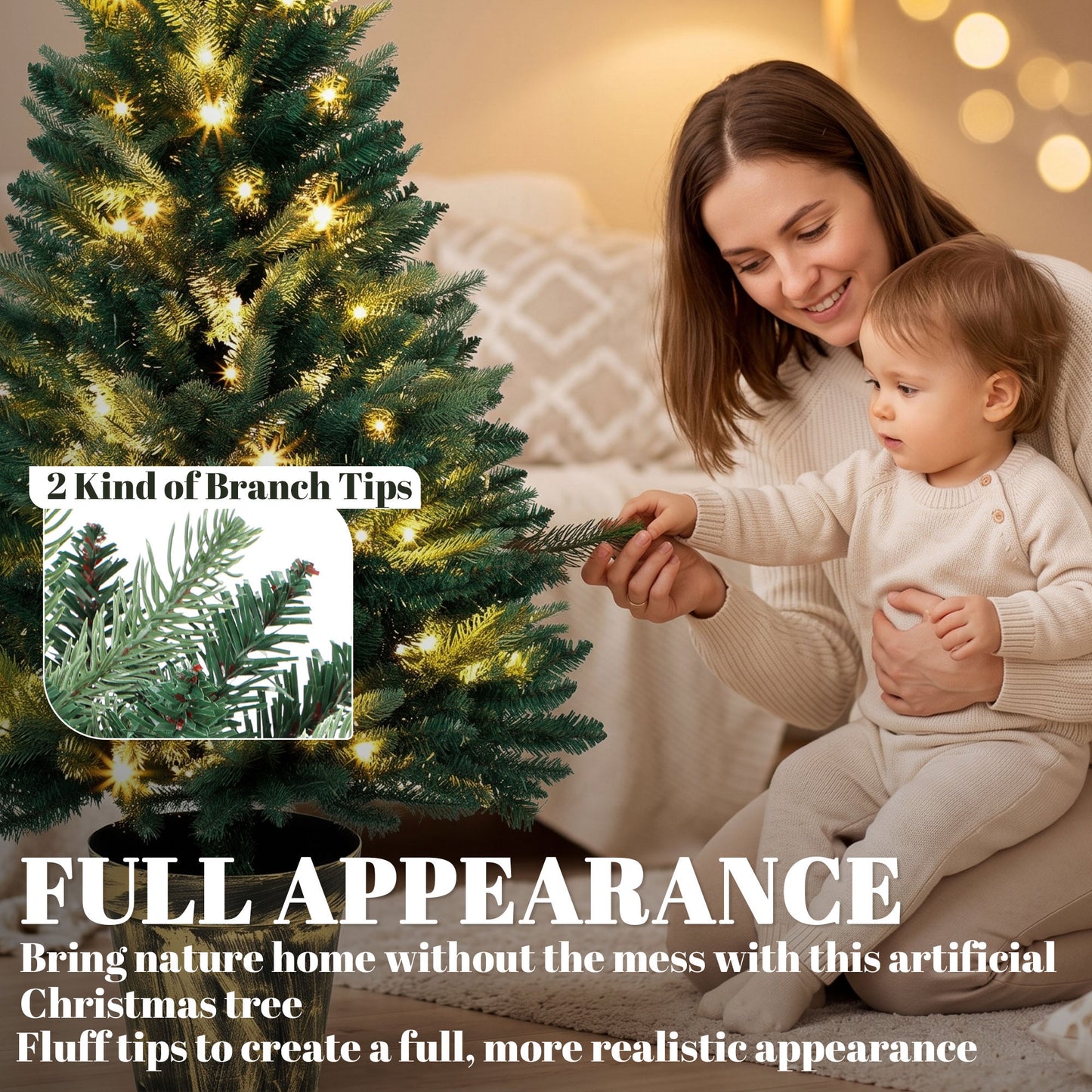 HOMCOM Realistic Xmas Tree, 4ft Prelit Artificial Christmas Tree with 80 Lights, Green