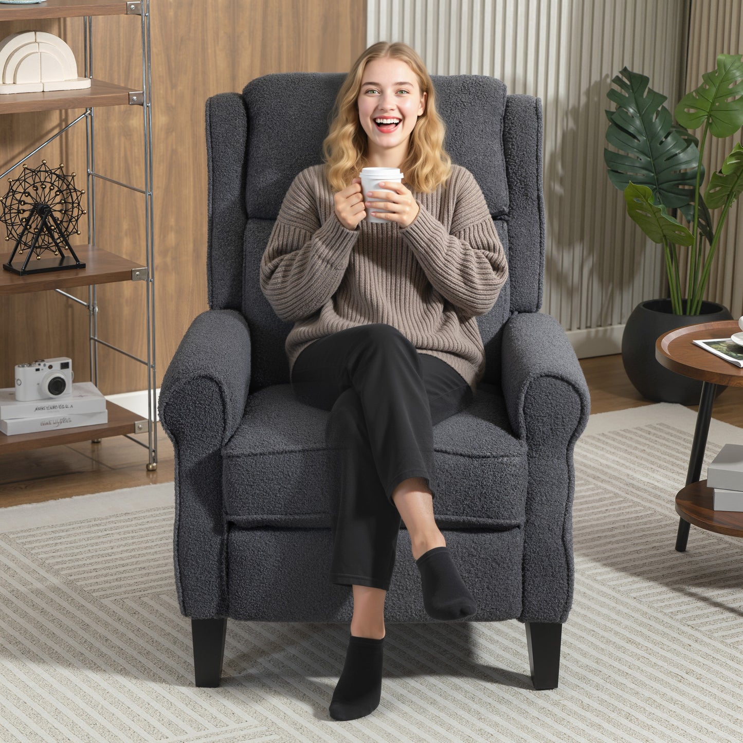HOMCOM Recliner Armchair with Extended Leg Rest - Charcoal Grey