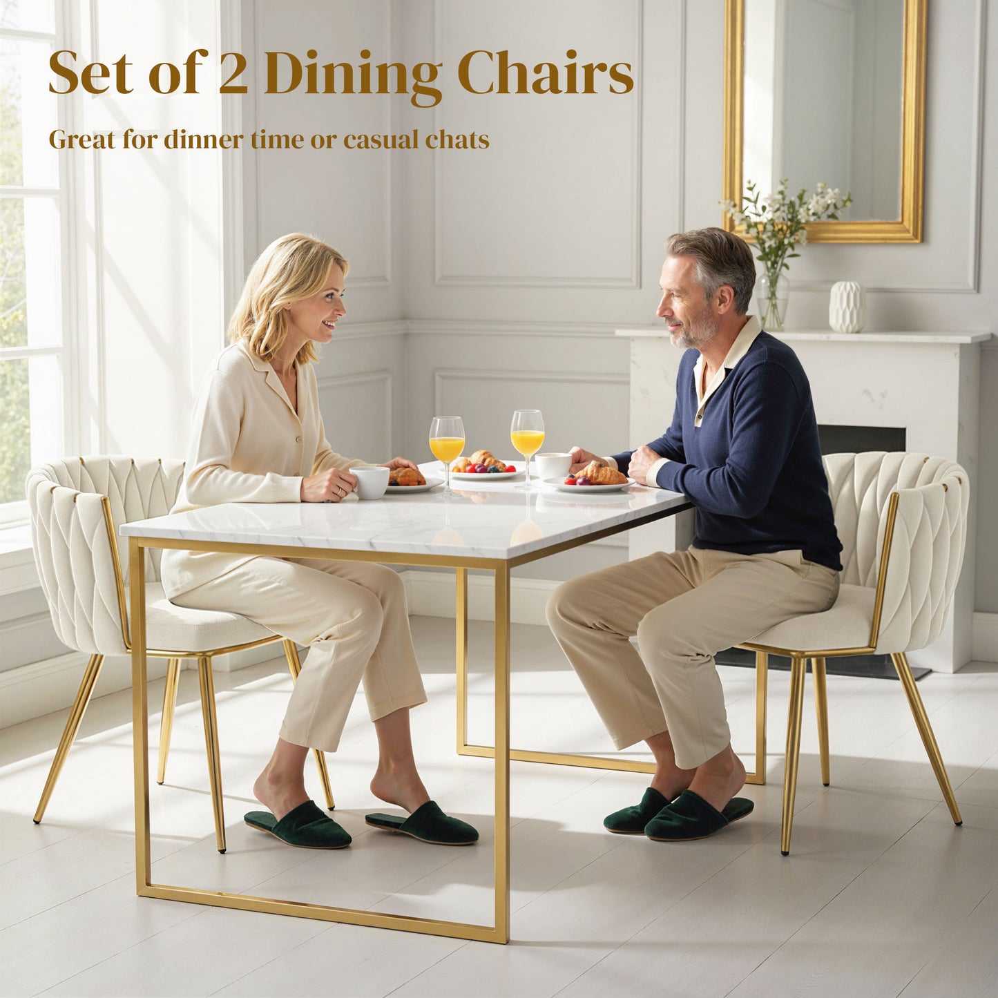 HOMCOM Velvet Dining Chairs Set of 2, Upholstered Cream