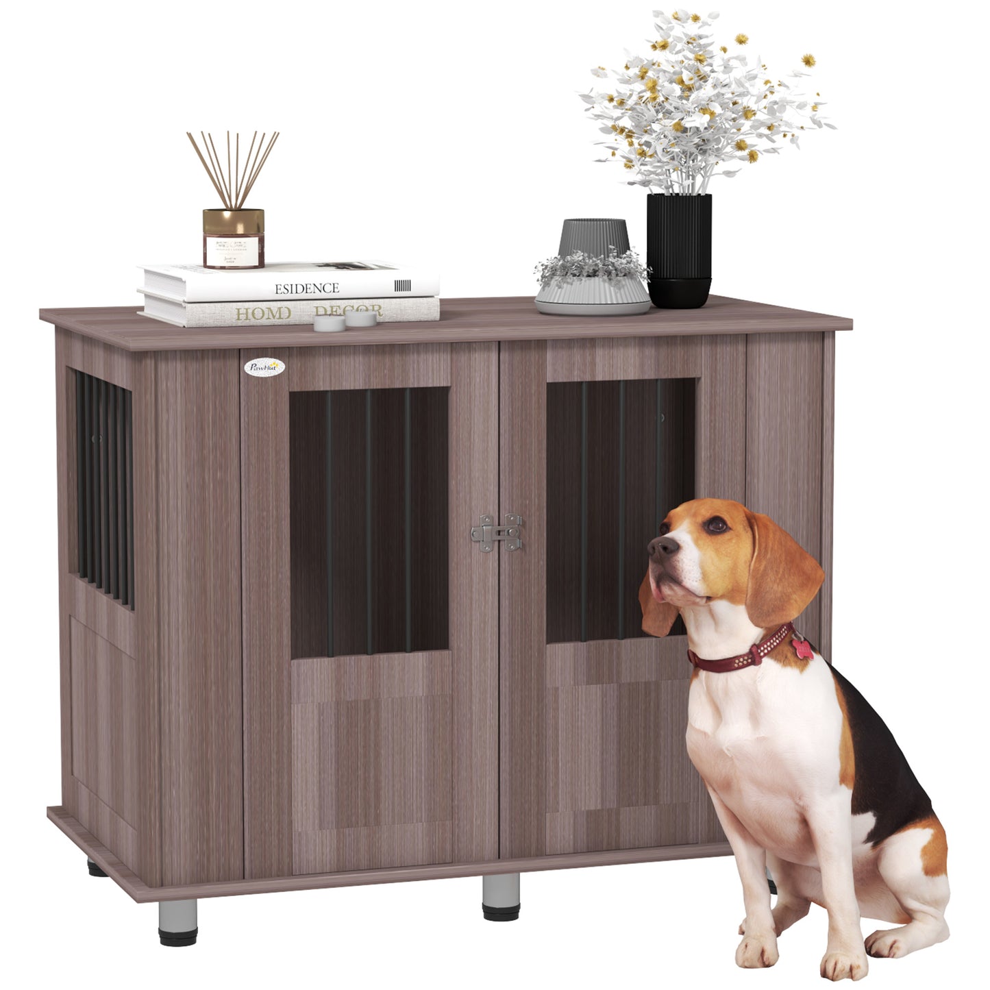 PawHut Dog Crate Table for Medium and Large Dogs with Magnetic Door for Indoor Use, 95 x 55 x 75 cm, Purple