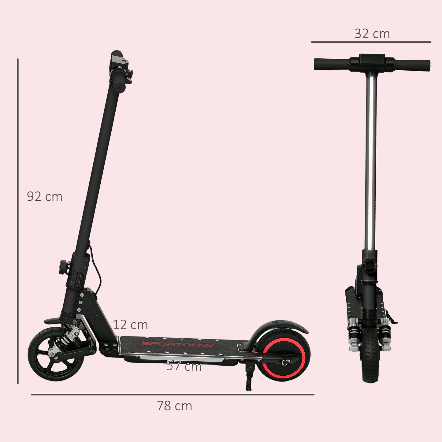 SPORTNOW Folding Electric Scooter for Kids 6-14, Dual Brakes, Suspension, LED Lights, 6.8kg, 14 KM/H, Black