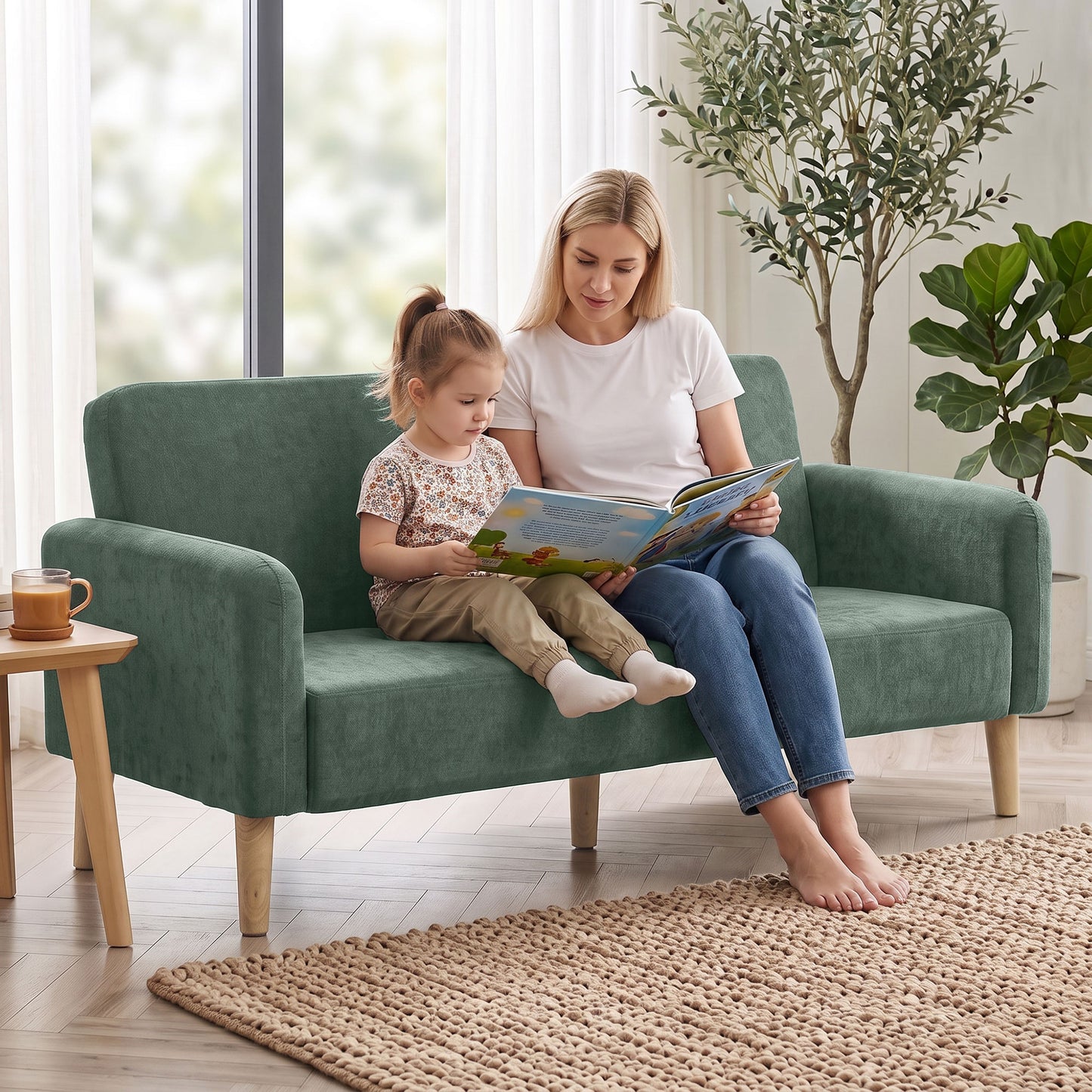 HOMCOM 2 Seater Sofa, Velvet Small Couch with 20cm Thick Padding, Wide and Deep Seat, Dark Green