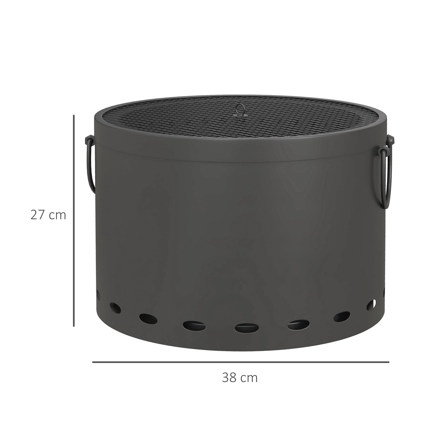 Outsunny Smokeless Fire Pit, 38cm Portable Wood Burning Firepit with Spark Screen & Poker, Dark Grey