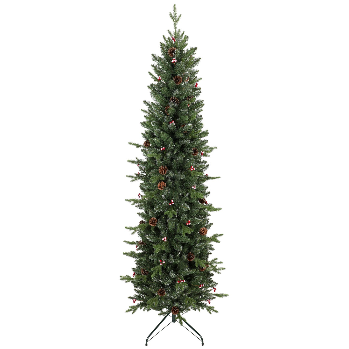 HOMCOM Slim Gracious Pine Xmas Tree, 6ft/180cm Artificial Christmas Tree with 688 Branch Tips, Foldable Steel Stand, Green