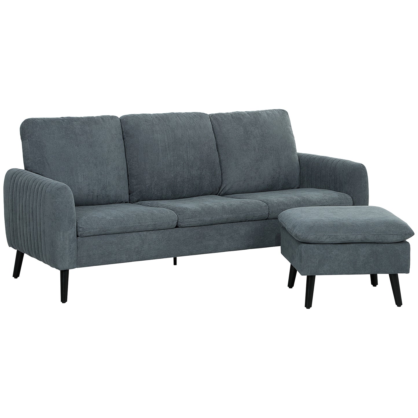 HOMCOM Corner Sofa with Reversible Chaise Lounge, Corduroy Fabric, 3-Seater, L-Shaped, Charcoal Grey
