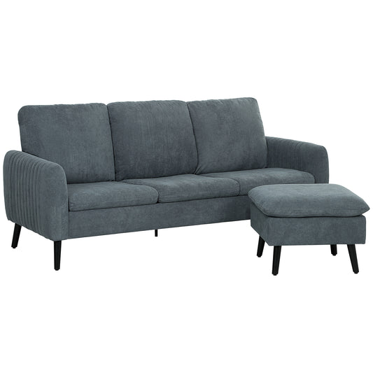 HOMCOM Corner Sofa with Reversible Chaise Lounge, Corduroy Fabric, 3-Seater, L-Shaped, Charcoal Grey