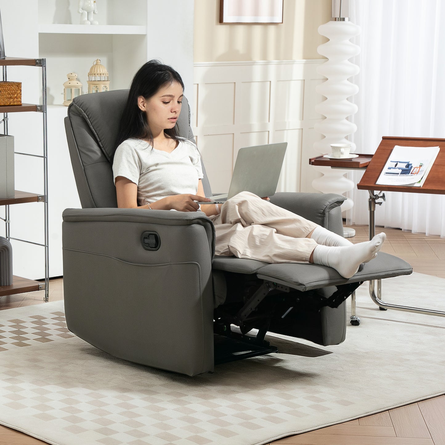 HOMCOM Recliner Armchair with Spring Cushion, Manual Recline, Light Grey