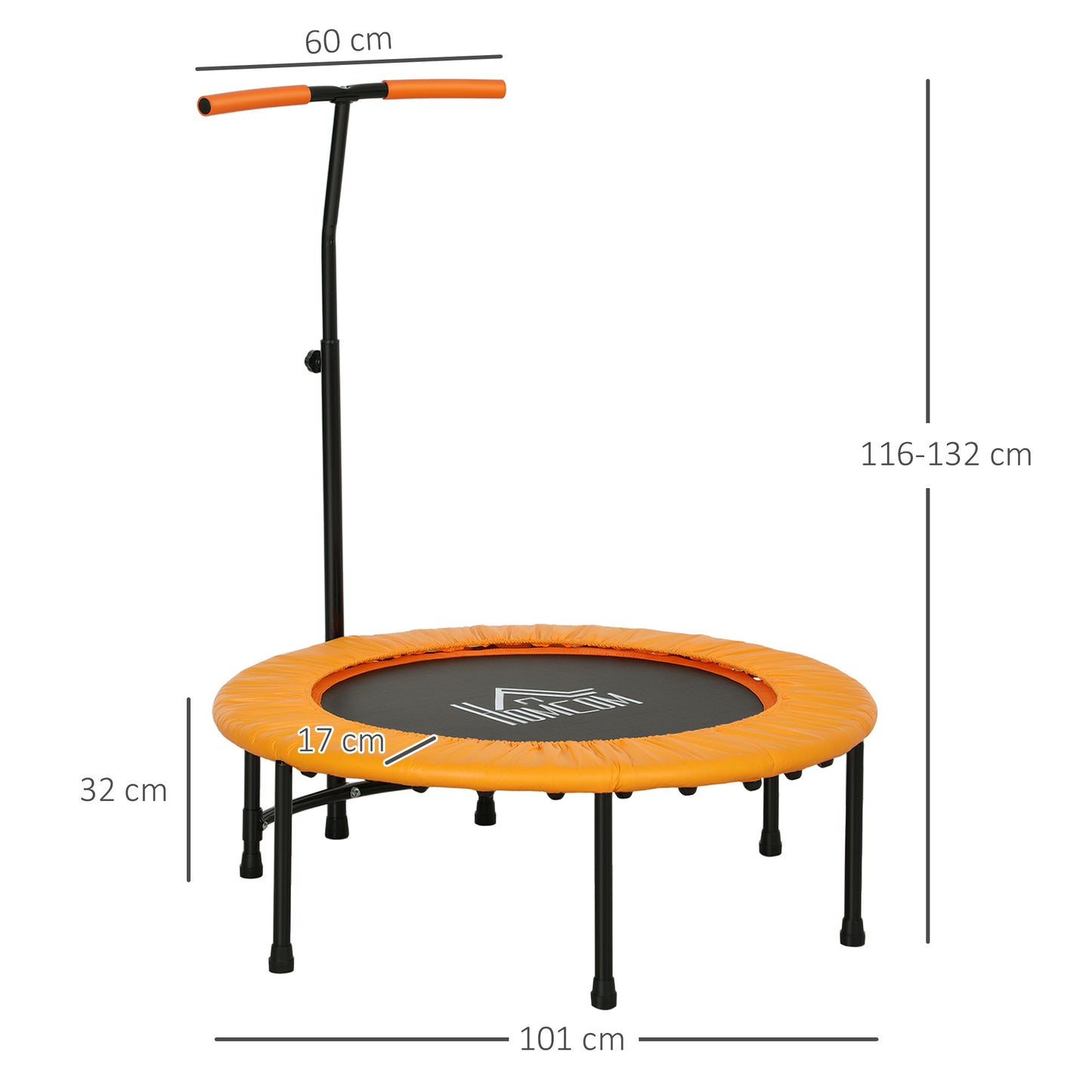 HOMCOM 40" Fitness Trampoline with Adjustable Handle, Support Up to 100kg, Orange