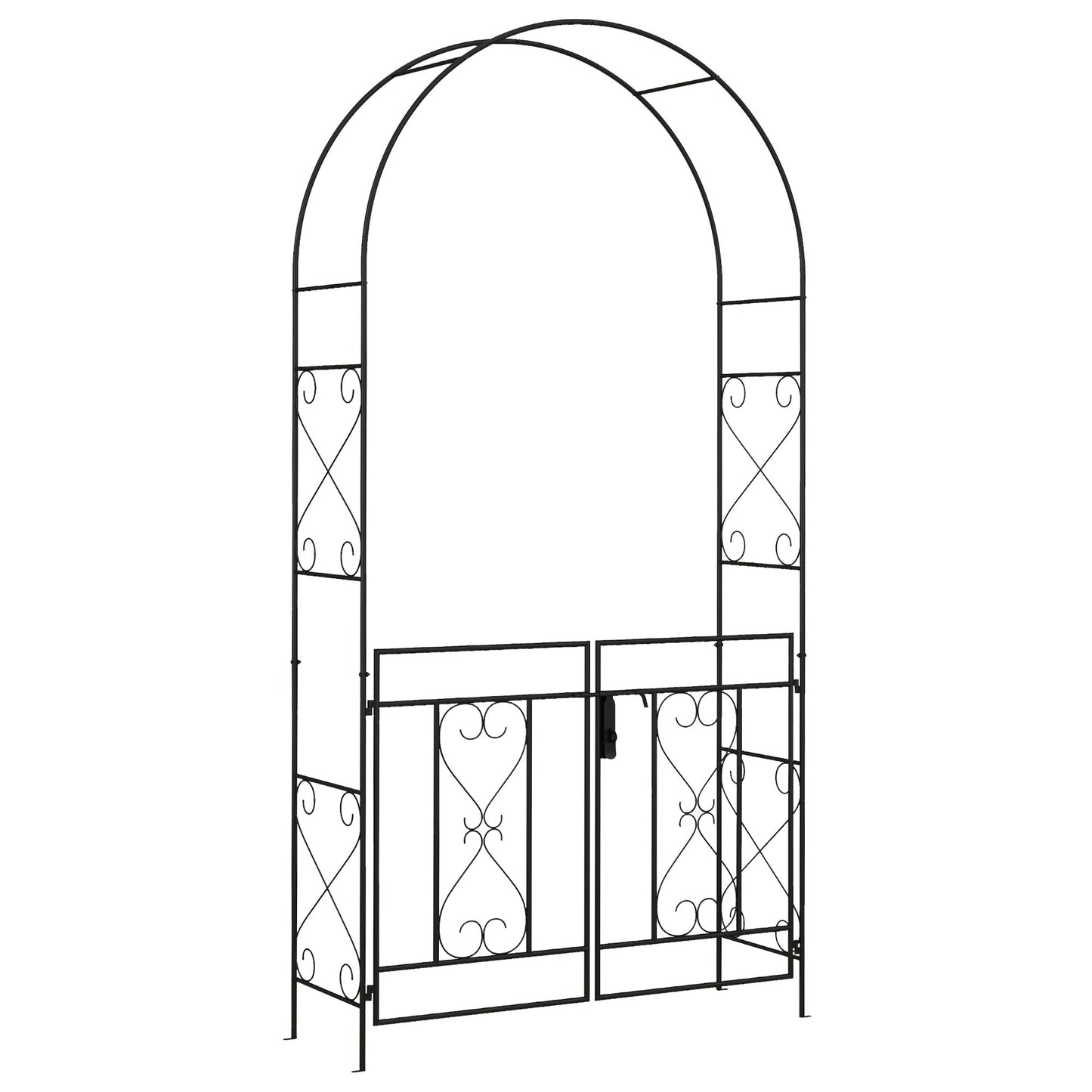 Outsunny Garden Arch with Double Gates, Metal Arbor for Climbing Plants, 114L x 36W x 232H cm, Black