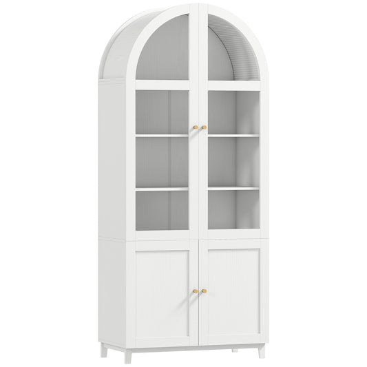 HOMCOM 180cm Tall Kitchen Cupboard, Storage Cabinet with Adjustable Shelves, Acrylic Doors for Living Room, Dining Room, White