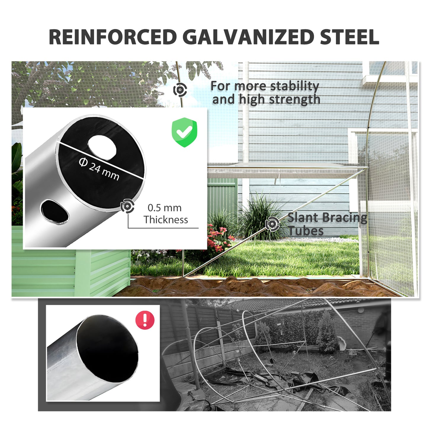 Outsunny 6 x 3 x 2m Walk-in Polytunnel Greenhouse, Zipped Roll Up Sidewalls, White