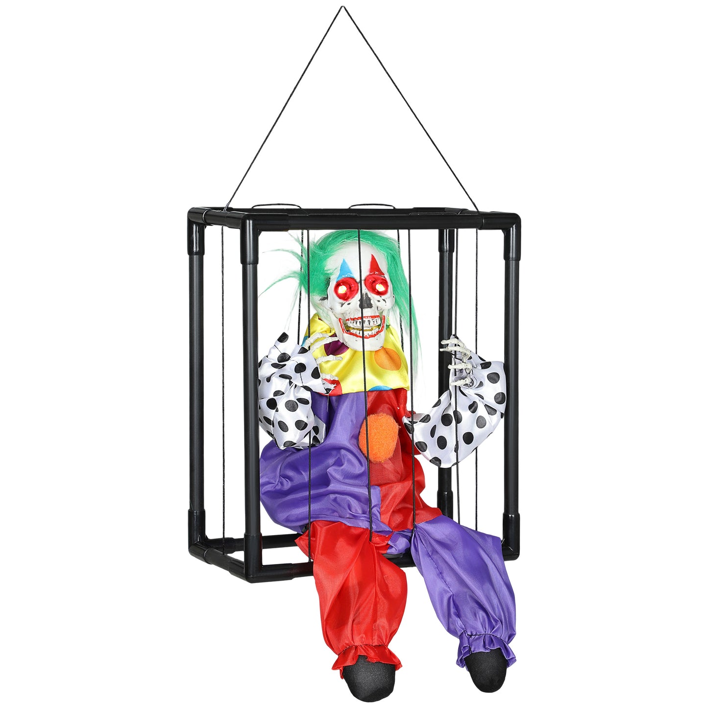 Outsunny Halloween Animated Clown in Cage with LED Eyes, Spooky Decorations, Battery Operated, Indoor Party Props, Halloween Decor - Clown