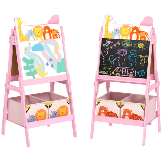 AIYAPLAY 2 in 1 Kids Easel with Whiteboard, Chalkboard, Storage Boxes, for 3-8 Years, Pink