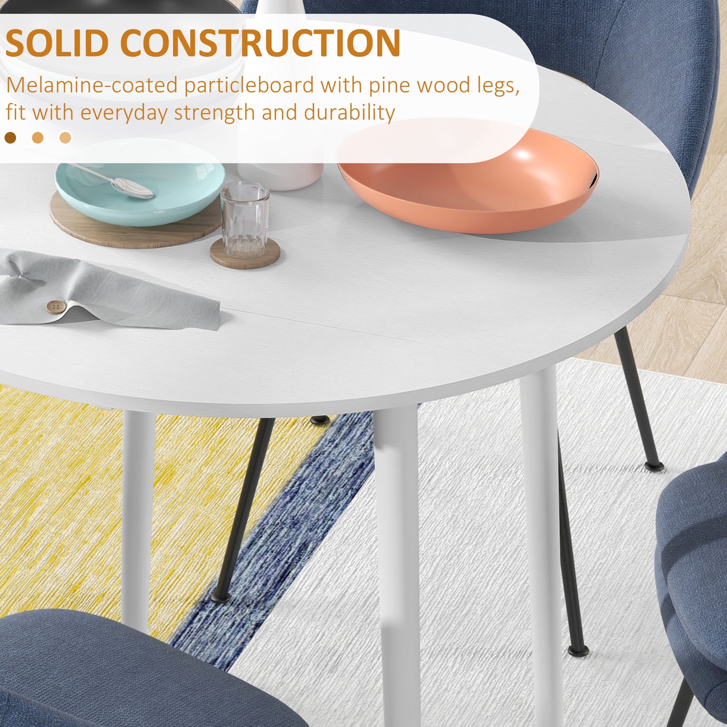 HOMCOM Round Drop Leaf Dining Table for 4 - White