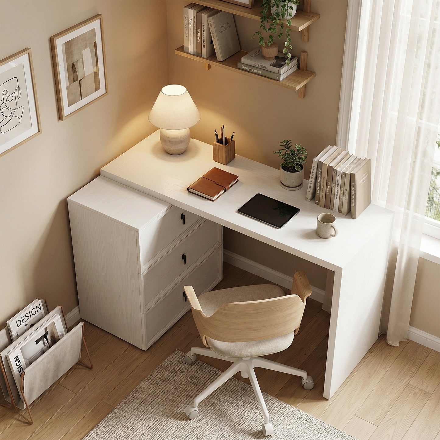HOMCOM L Shaped Computer Desk with 3 Drawers, 163 x 39 cm Corner Desk, Thick Tabletop, Office Table, White Wood Effect