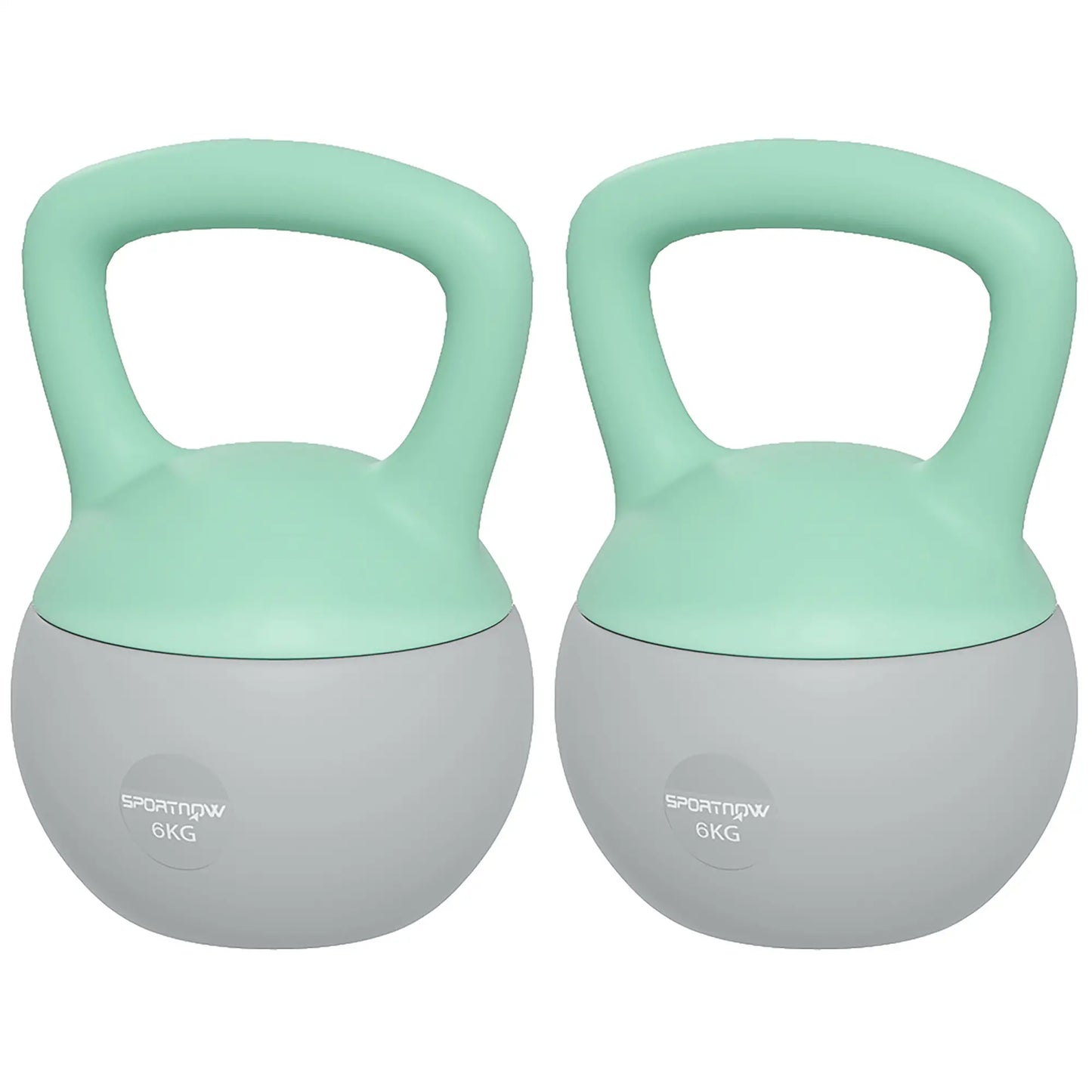SPORTNOW 2 x 6kg Soft Kettlebell, Kettle Bell with Non-Slip Handle, for Home Gym, Strength Training, Cardio - Grey and Green