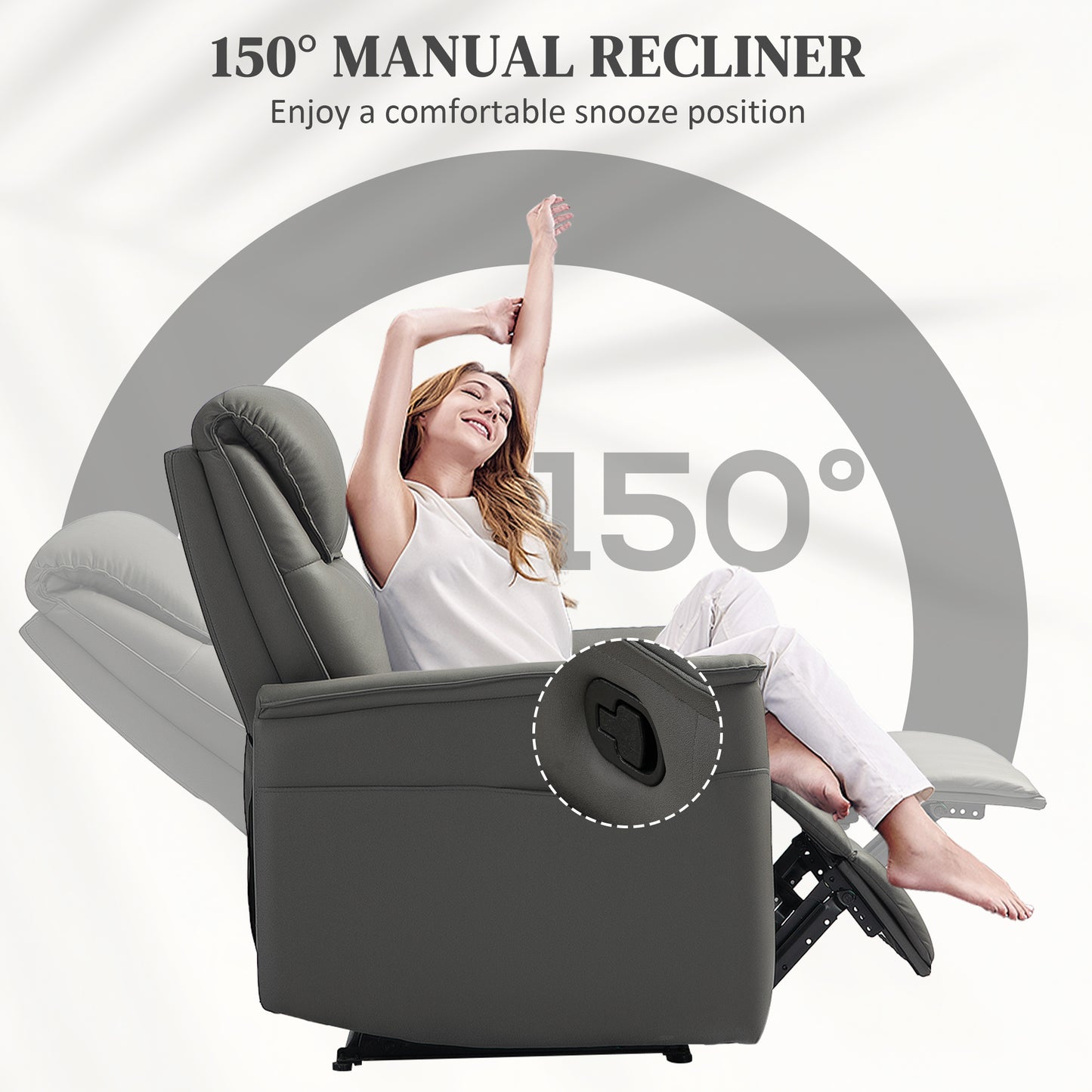 HOMCOM Recliner Armchair with Spring Cushion, Manual Recline, Light Grey