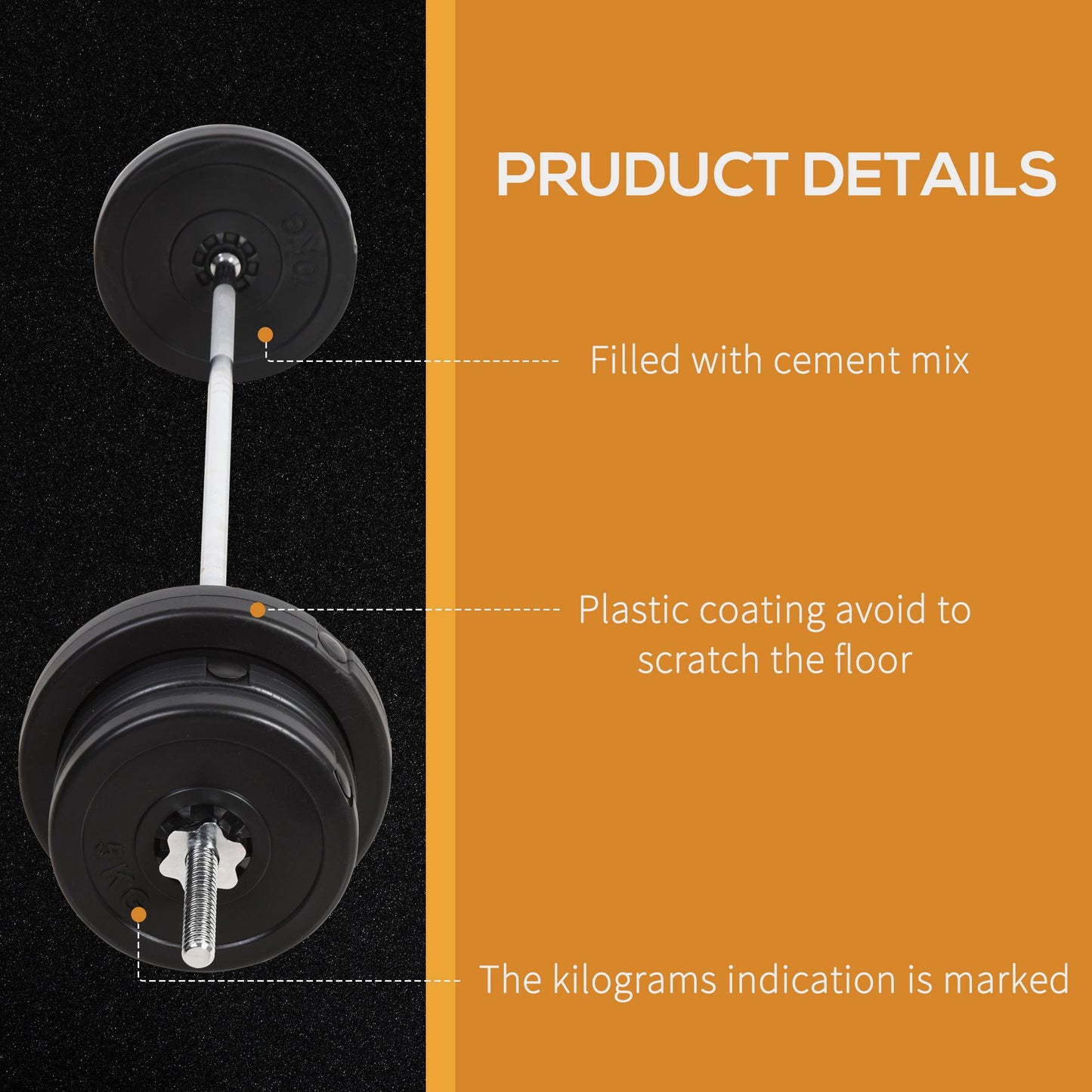 HOMCOM 65kg Adjustable Barbell Weights Set, 2 in 1 Dumbbells and Barbell Set with Knurled Bar, Free Weights Training Equipment for Home Gym Exercise