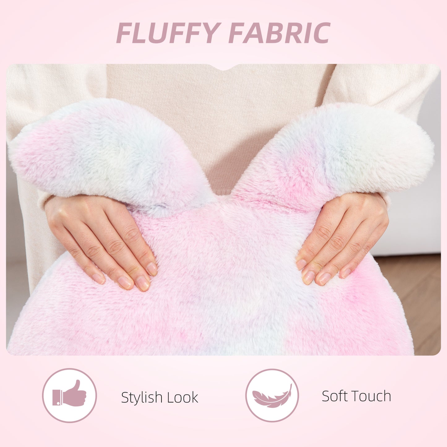 HOMCOM Fuzzy Office Chair with Bunny Ears, Faux Fur Swivel, Armless Vanity Chair, Adjustable Height for Bedroom, Study Room, Colourful