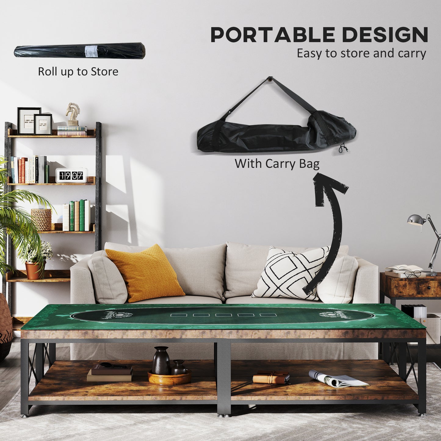 SPORTNOW Professional Texas Hold'em Poker Mat, 12 Player, Water-Resistant, Rubber with Felt Surface, Carry Bag, 239.3 x 115.5 cm, Green