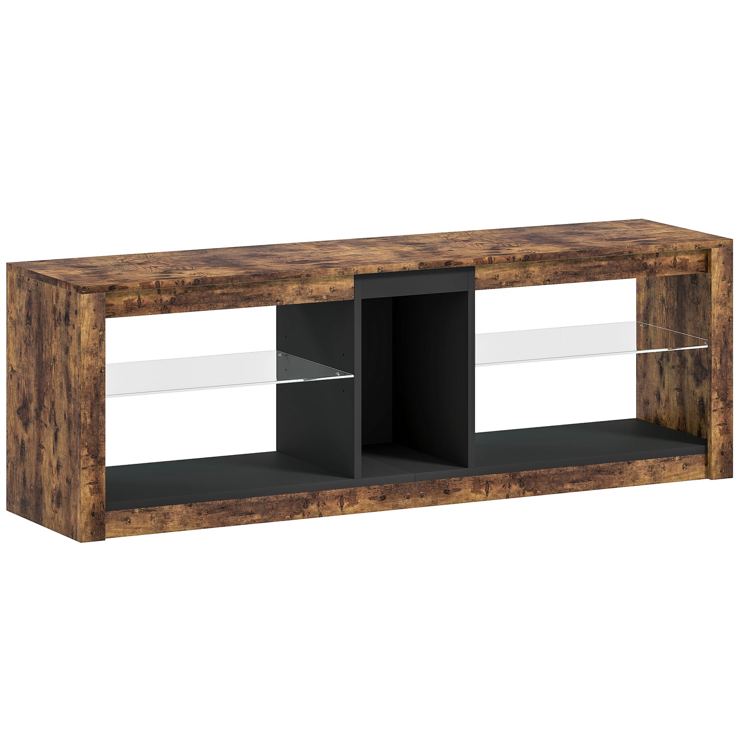 HOMCOM TV Stand Cabinet with LED Lights & Remote Control for TVs up to 65", Storage Shelves & Compartment, Rustic Brown