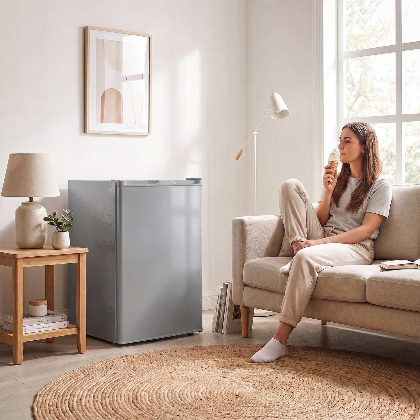 HOMCOM 85L Mini Freezer Countertop, Compact Freestanding Upright Freezer with Reversible Door, Removable Glass Shelves, Grey
